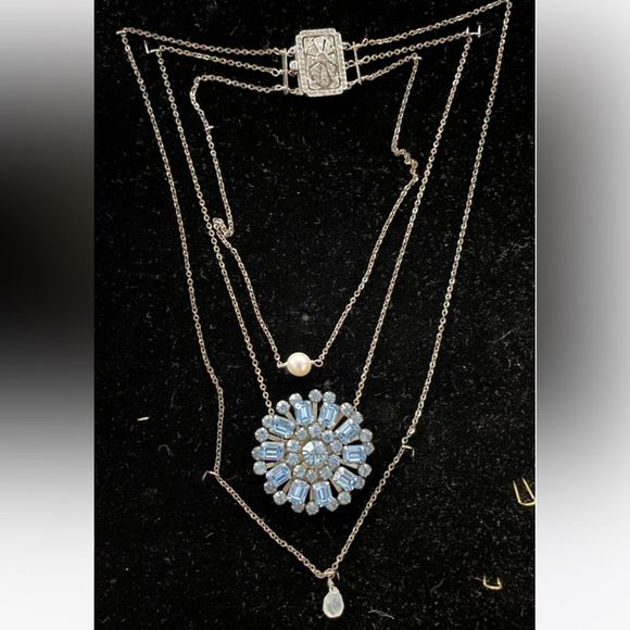 Jewelry by Nola Triple Strand Necklace with Antique Reproduction Brooch - Picture 2 of 2